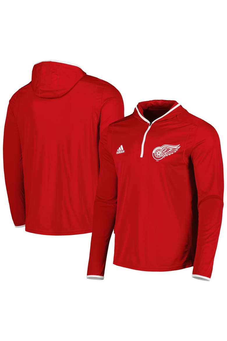 Men's adidas Red Detroit Red Wings Team Long Sleeve Quarter-Zip Hoodie T-Shirt, Main, color, Red