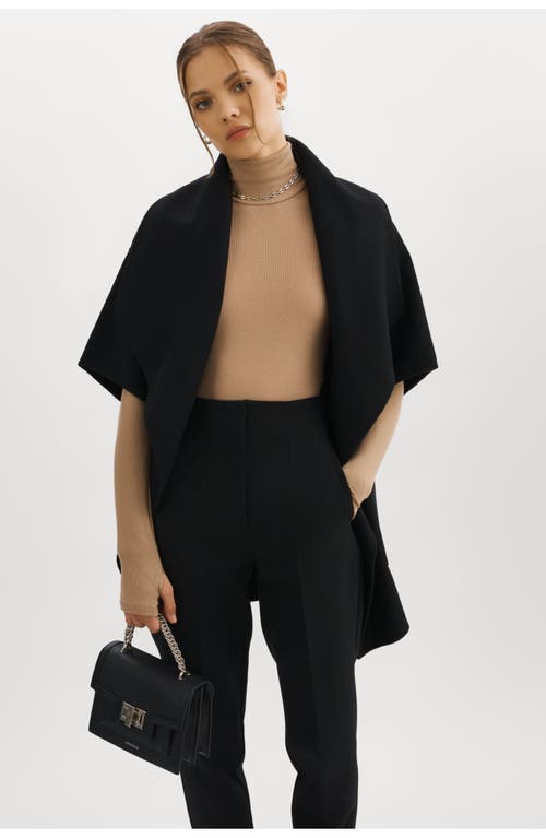 Lamarque Penelope Open-front Double-face Wool-blend Coat In Black