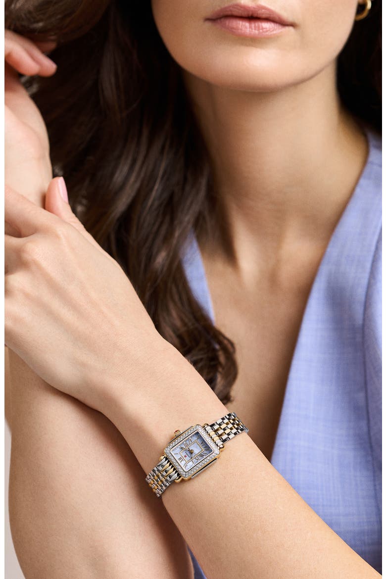 Deco Madison Mini Diamond & Mother-of-Pearl Two-Tone Bracelet Watch, 23mm x 24mm, Alternate, color, TWO-TONE/ BLUE