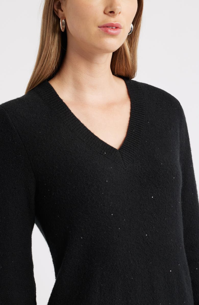 Caslon<sup>®</sup> Sequin Long Sleeve Sweater Dress, Alternate, color, Black