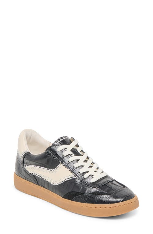 Dolce Vita Notice Stitch Sneakers Noir Croco Embossed Leather In Black