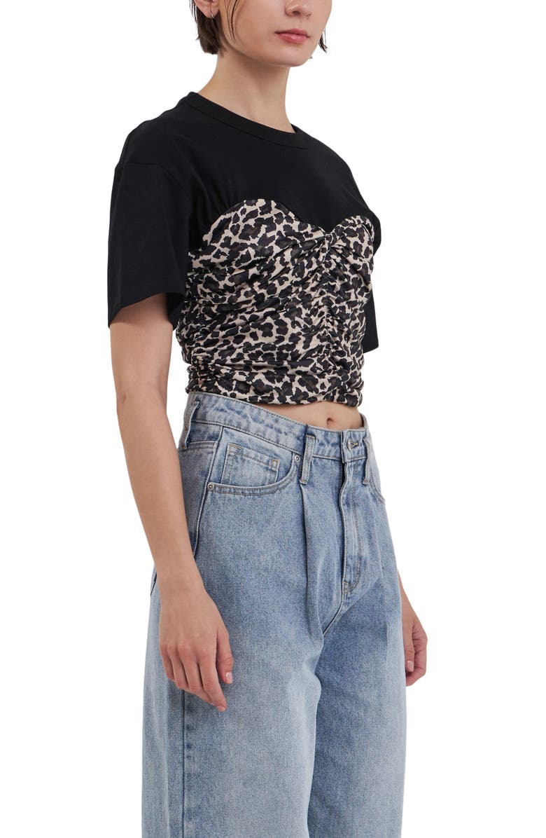 Grey Lab Leopard Smocked Crop T-Shirt, Alternate, color, Black Multi