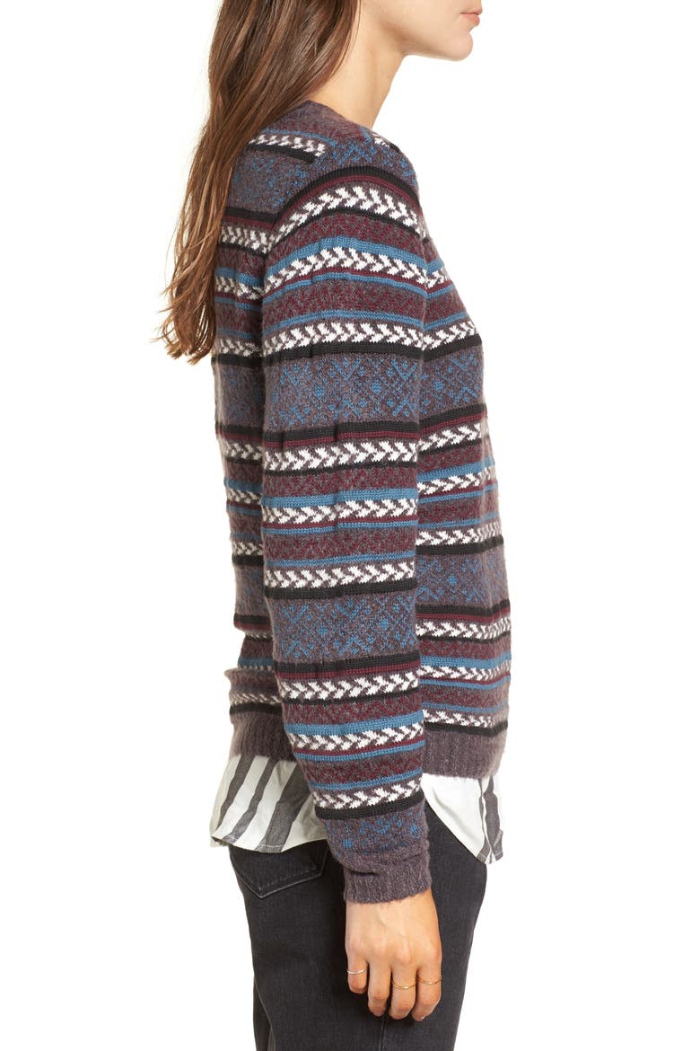 Fair Isle Stripe Sweater, Alternate, color, BURGUNDY FIG STRIPED FAIRISLE