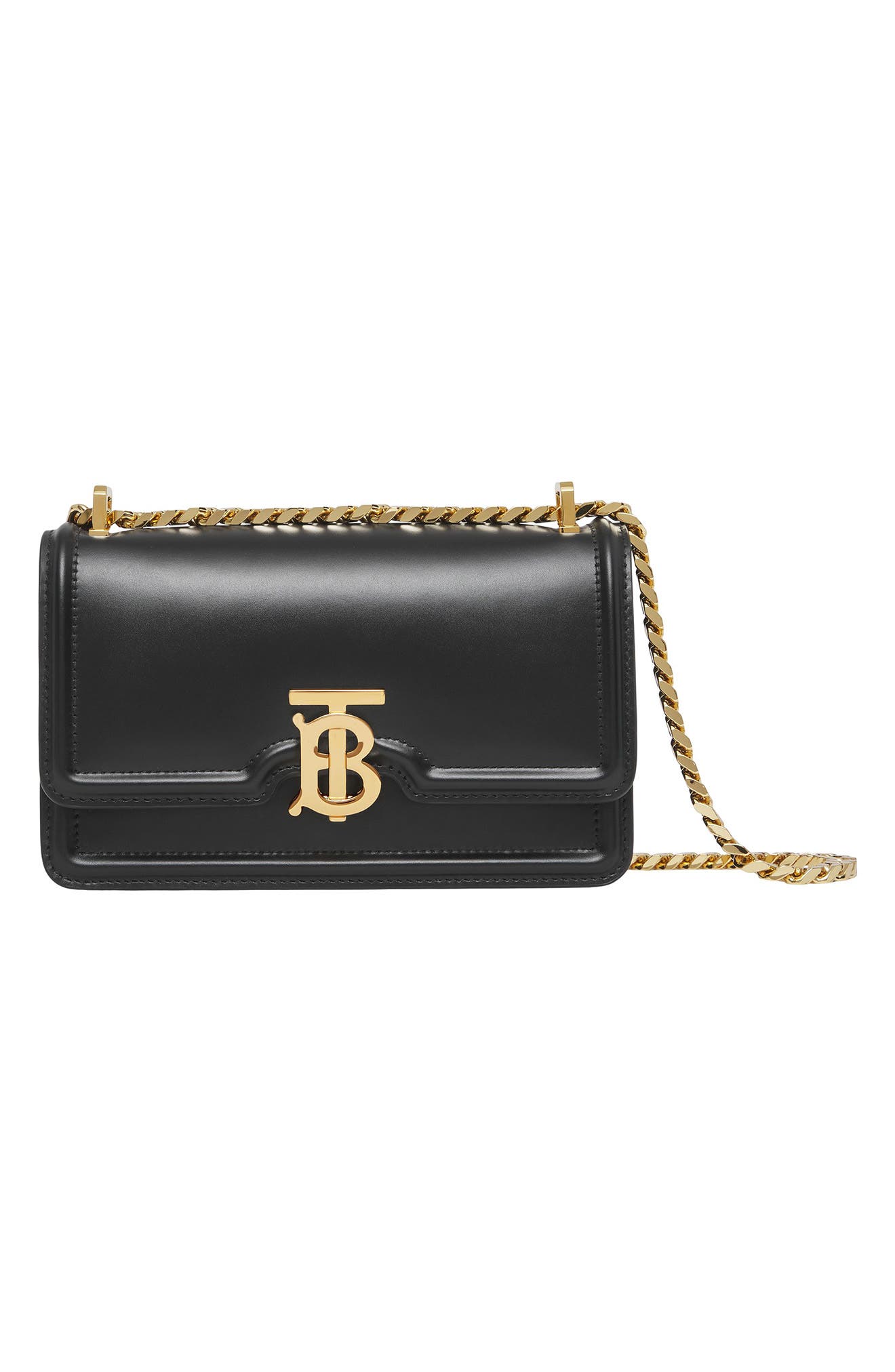 Mini TB Leather Shoulder Bag, Alternate, color, BLACK