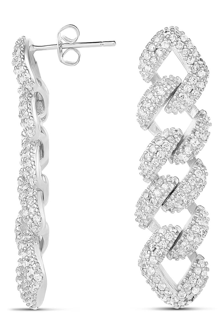 Pave Cuban Drop Earrings, Main, color, SILVER