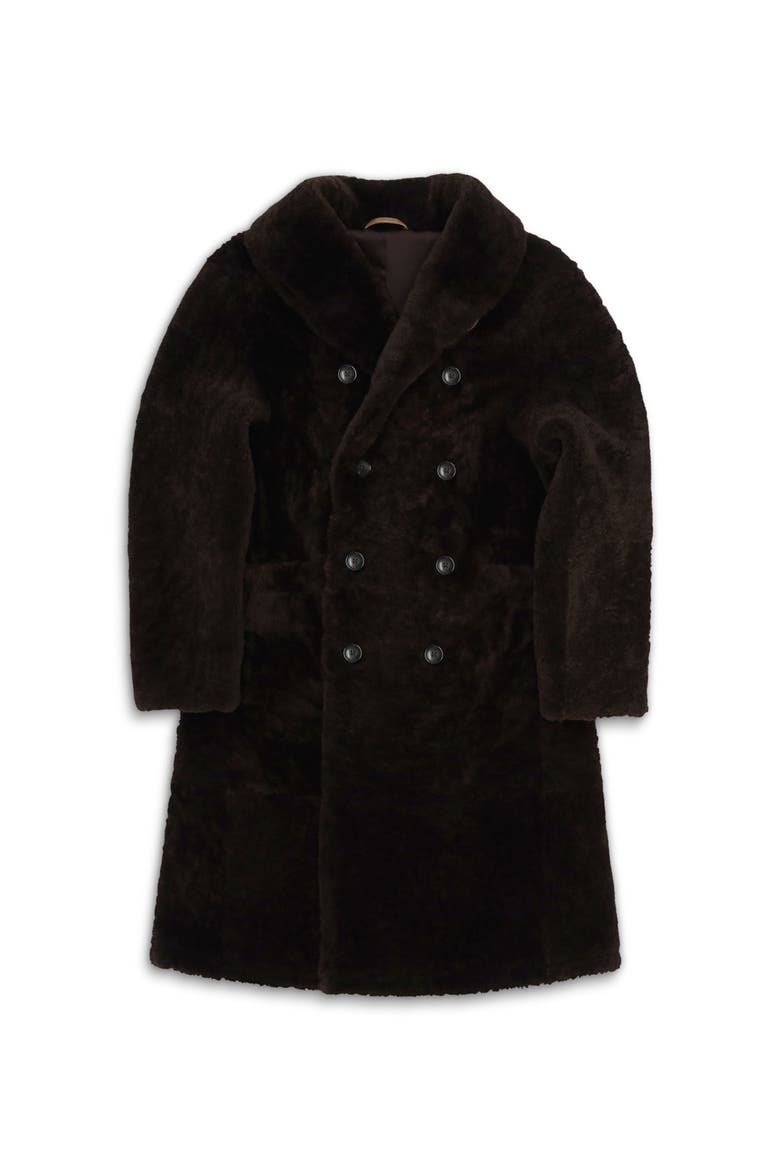 Perce Shearling Double-Breasted Coat, Main, color, Brown