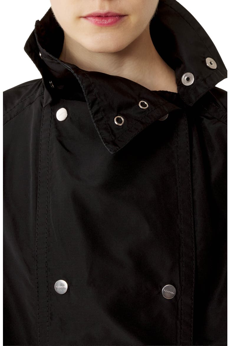 Bi-Material Trench Coat In Silk Faille And Charmeuse Fabric, Alternate, color, Black