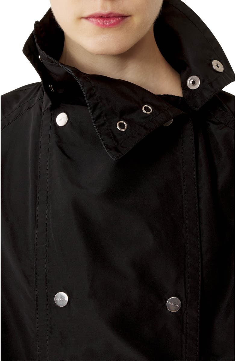 Lanvin Bi-Material Trench Coat In Silk Faille And Charmeuse Fabric, Alternate, color, Black