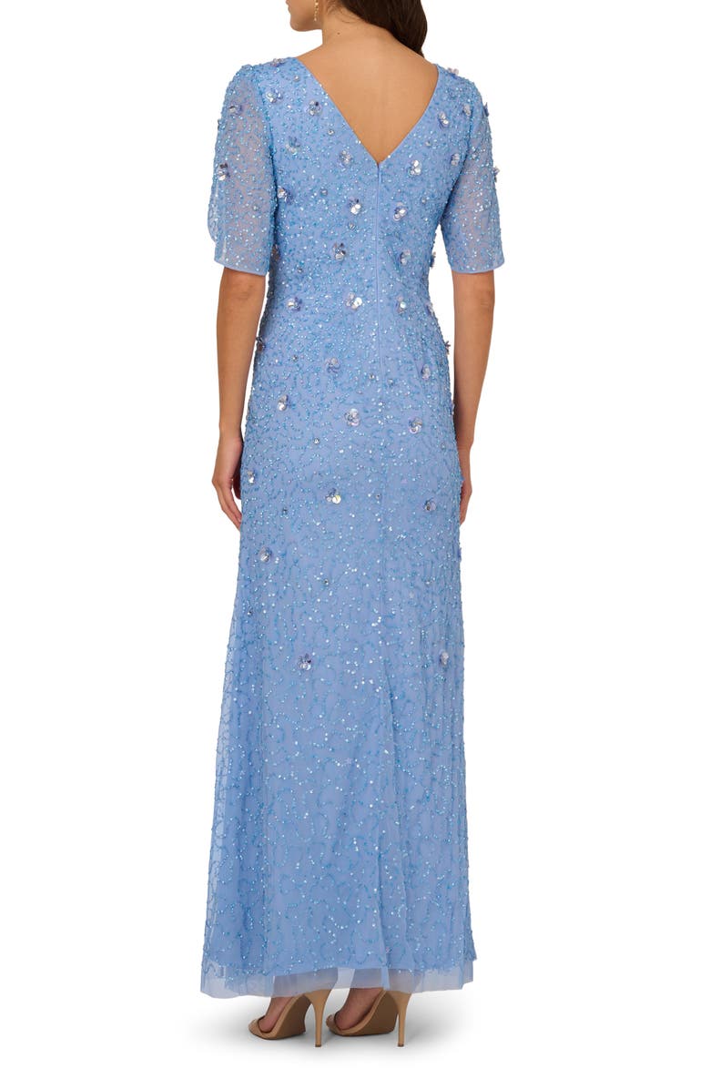 Adrianna Papell Beaded Petal Sleeve Evening Gown, Alternate, color,