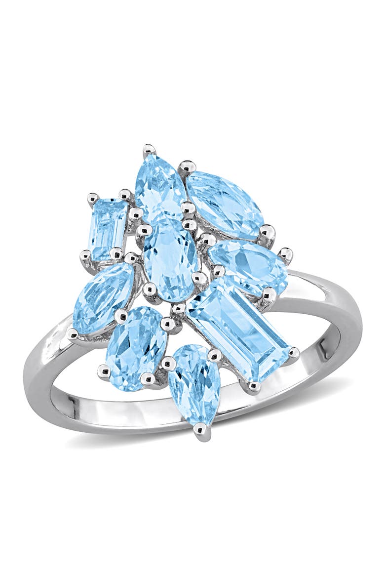 Gemstone Cluster Ring Sterling Silver, Main, color, Sky-Blue Topaz