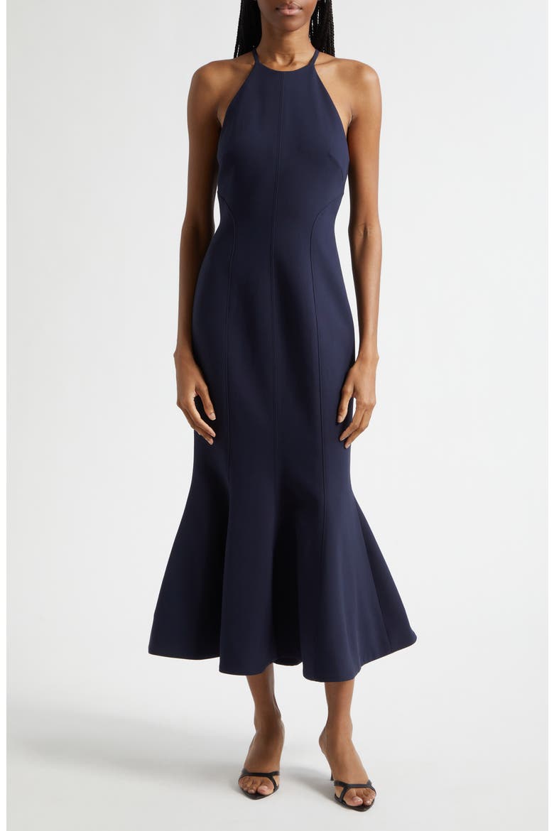 Miriam Sleeveless Trumpet Gown, Main, color, NAVY