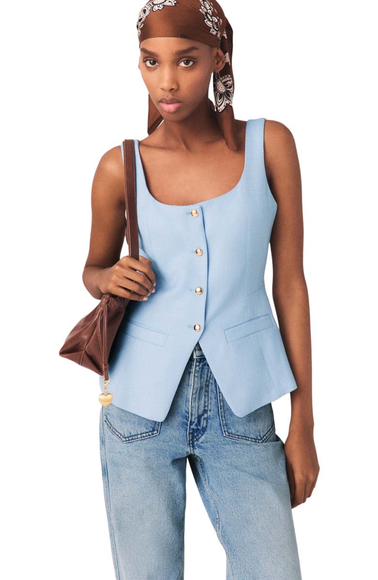 maje Long tailored jacket, Alternate, color, Blue Sky