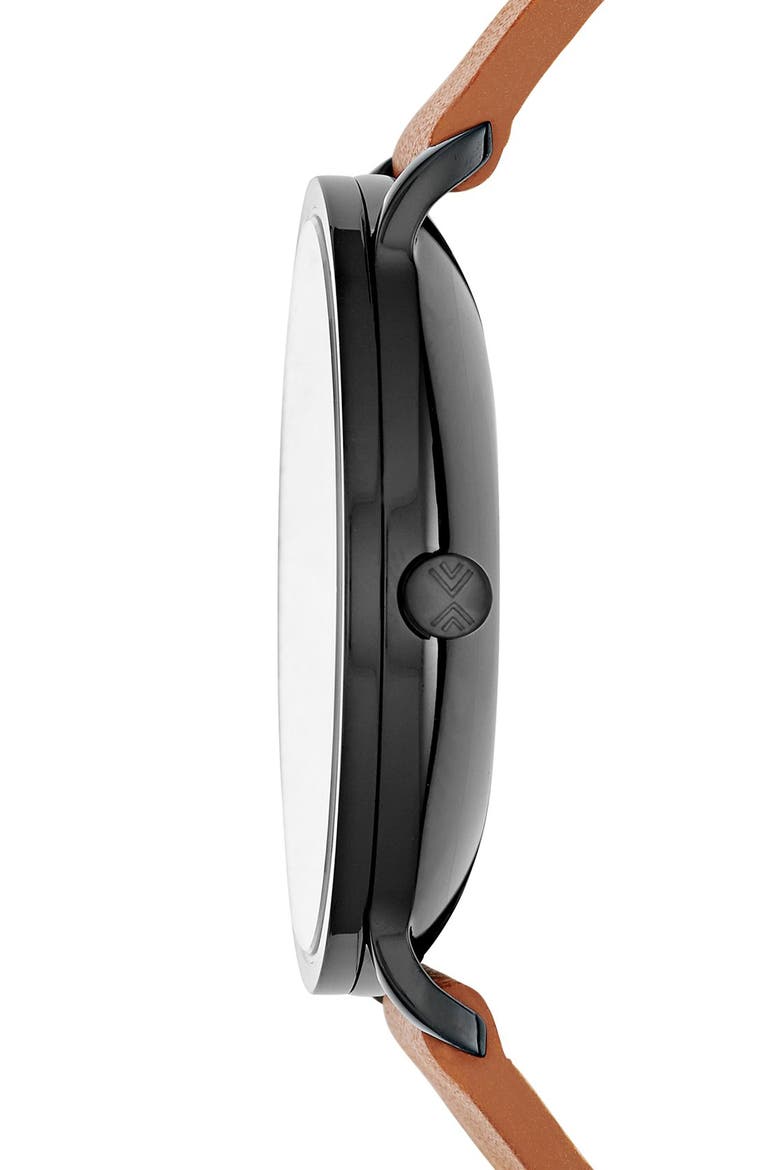 Hagen Leather Strap Watch, 40mm, Alternate, color, BROWN/ BLACK/ WHITE