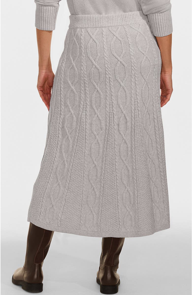 Lands' End Cozy Lofty Cable Fluted Midi Sweater Skirt, Alternate, color, Oatmeal Tan Heather