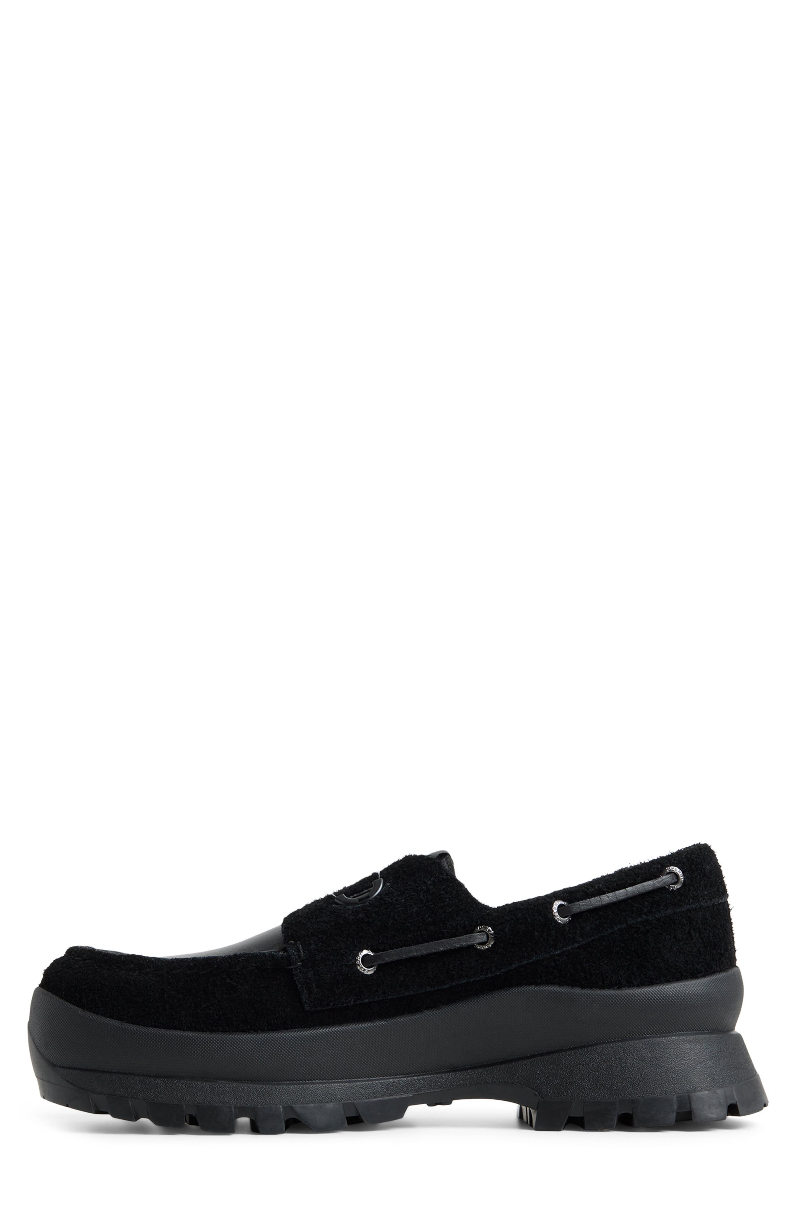Sperry x PLEASURES 3-Eye Vibram Turn-Lock Lug Boat Shoe, Alternate, color, Black Leather Suede