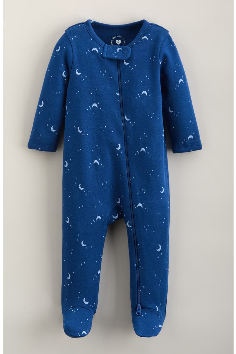 Print Zip Cotton Footie, Main, color, BLUE VOYAGE CELESTIAL SKIES