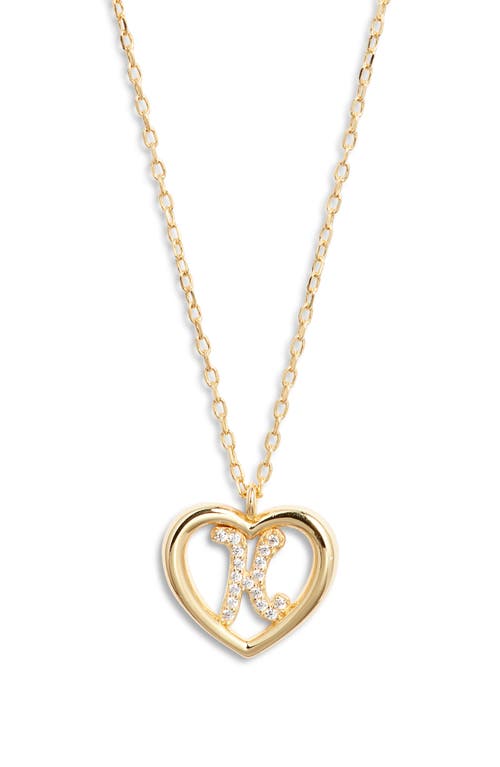 Argento Vivo Sterling Silver Heart Cubic Zirconia Initial Pendant Necklace In Gold