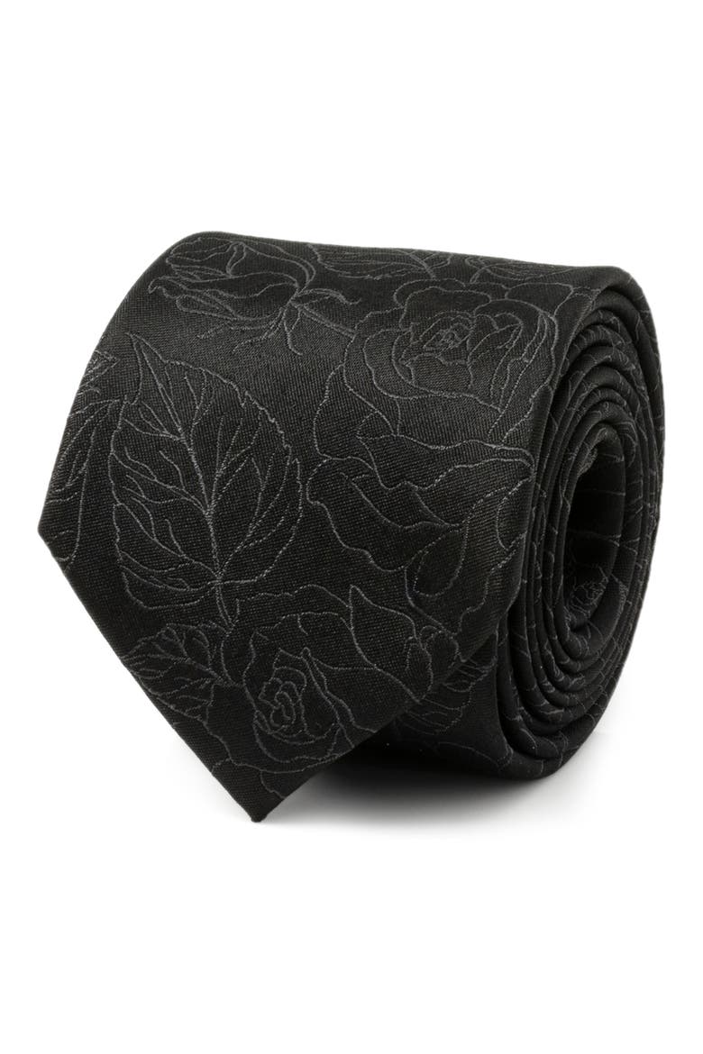 Floral Silk Tie, Alternate, color, BLACK