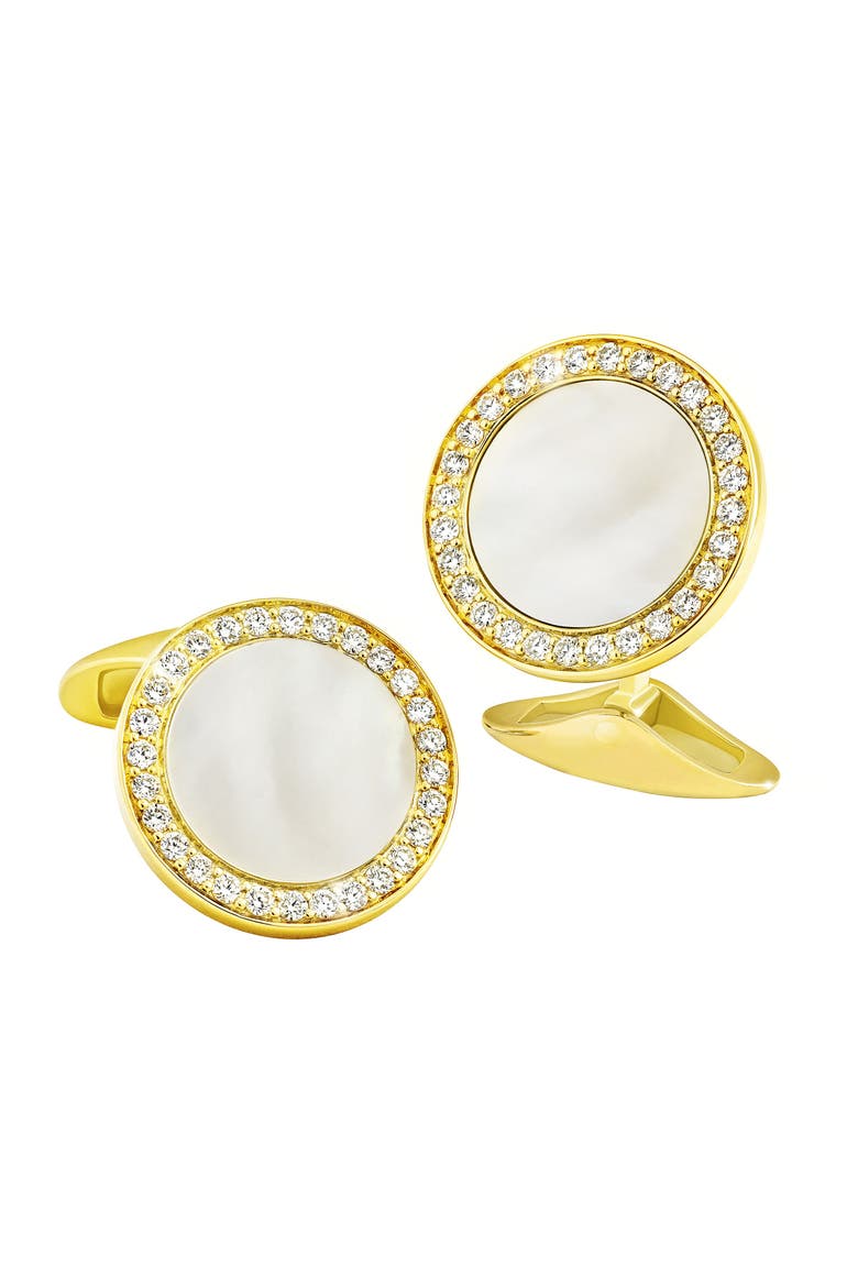 Mother of Pearl & Diamond 18k Gold Cufflinks, Main, color, White