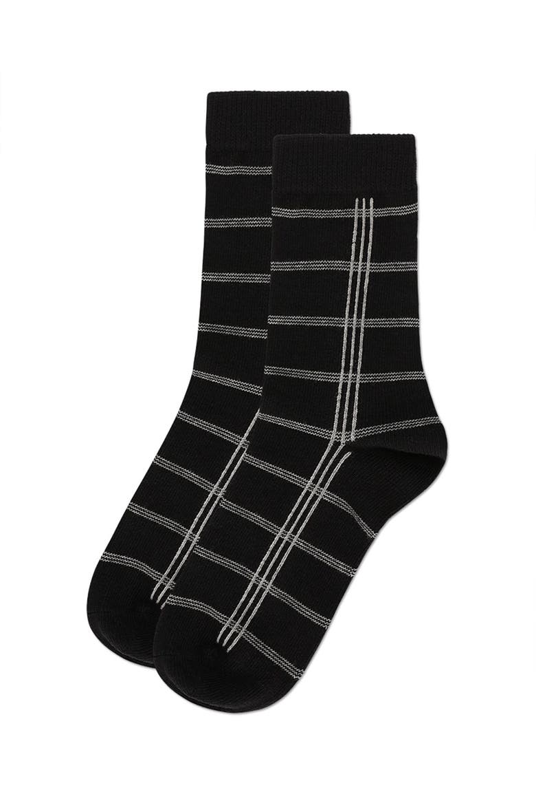 Boxed-Stripe Fine-Gauge Crew Sock, Alternate, color, Black