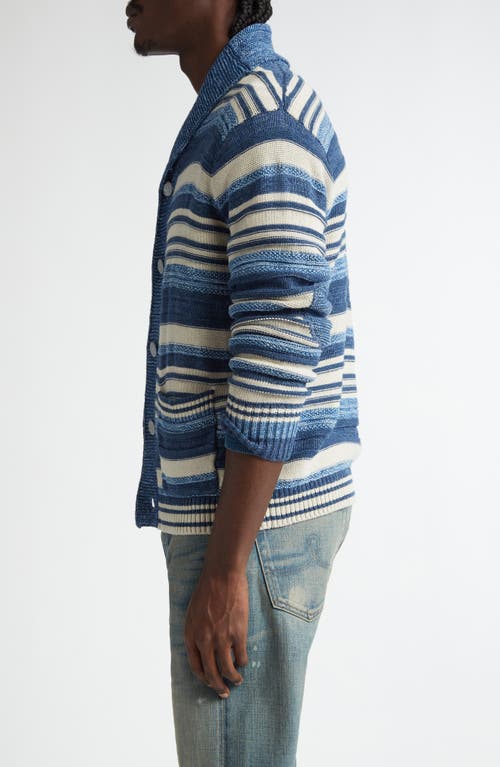 Double Rl Indigo Stripe Cotton & Linen Cardigan