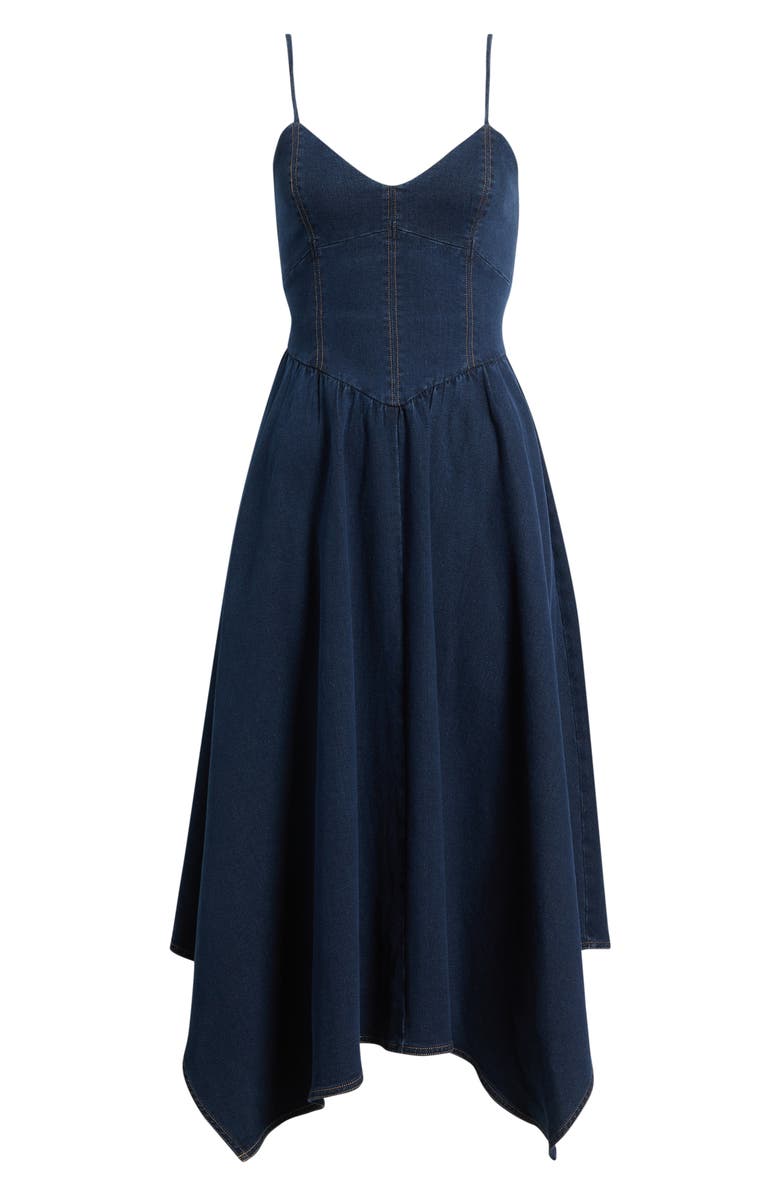 MOON RIVER Handkerchief Hem Denim Dress, Main, color, Indigo