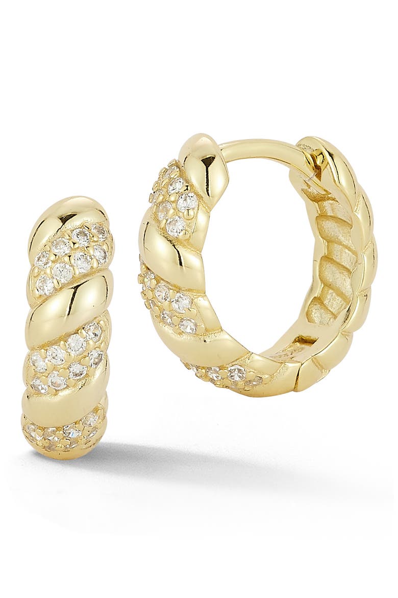 Twist Cubic Zirconia Small Hoop Earrings, Main, color, GOLD