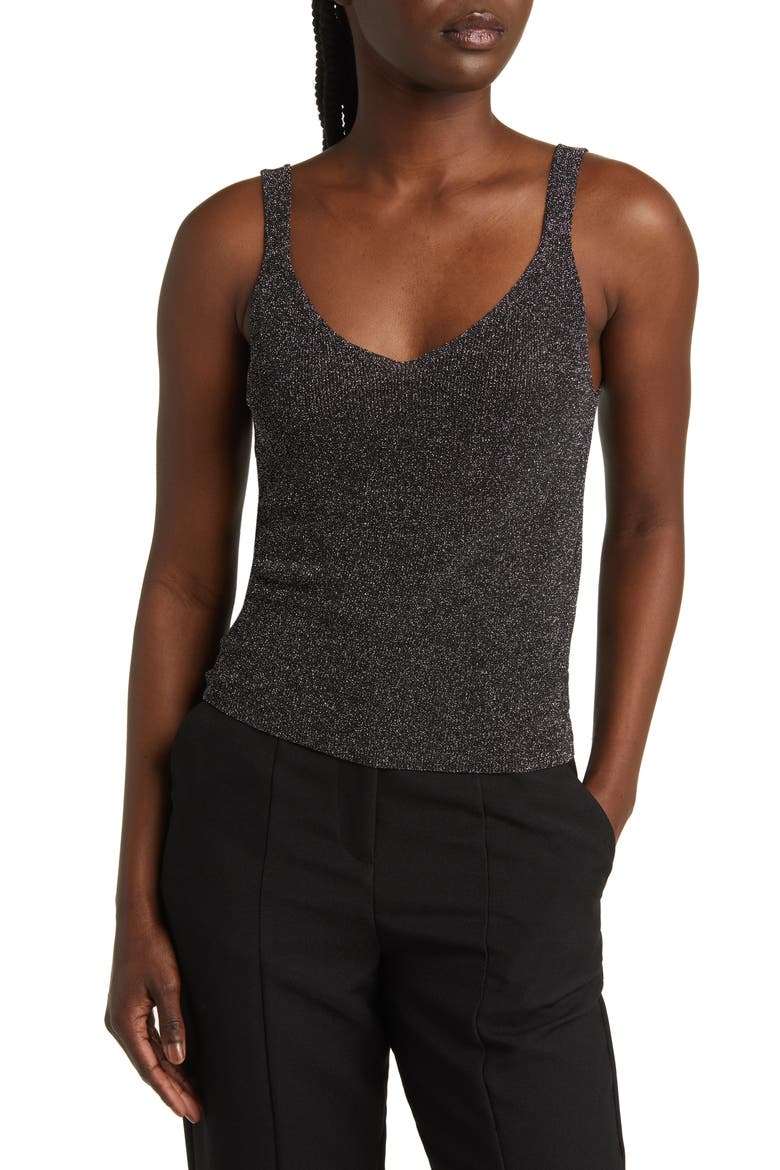 Kling Metallic Knit Tank, Main, color, BLACK