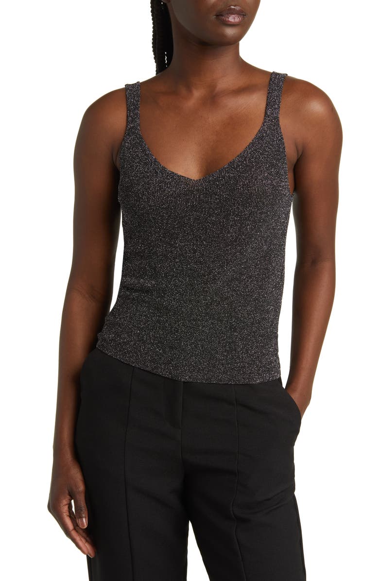 MANGO Kling Metallic Knit Tank, Main, color,