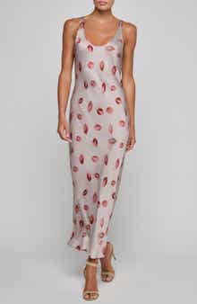 Akiya Kiss Print Satin Maxi Slipdress