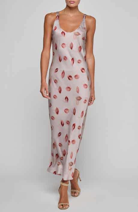 Akiya Kiss Print Satin Maxi Slipdress
