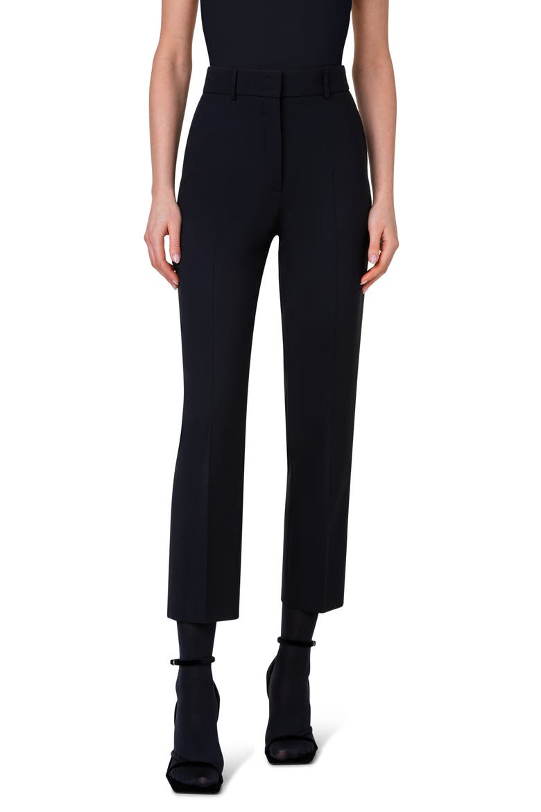 Feryn Stretch Virgin Wool Crepe Ankle Pants, Main, color, BLACK