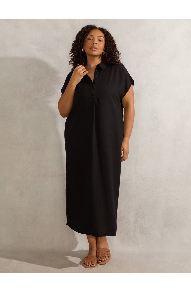 Live Unlimited Linen Midi Shirt Dress, Main, color, Black