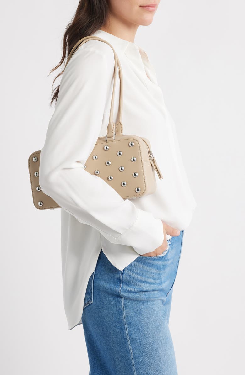 Veronica Beard Studded Boxy Leather Shoulder Bag, Alternate, color, Sand Dollar Shiny Silver