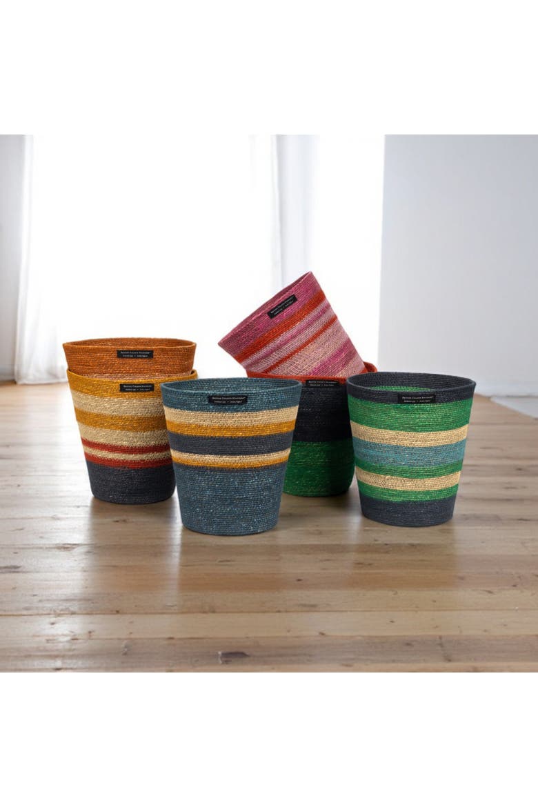 Striped Seagrass Waste Paper Basket, Alternate, color, Midnight, Beryl Green