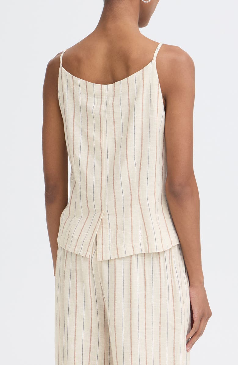 ICHI Sleeveless Linen Blend Top, Alternate, color, Brown Stripe
