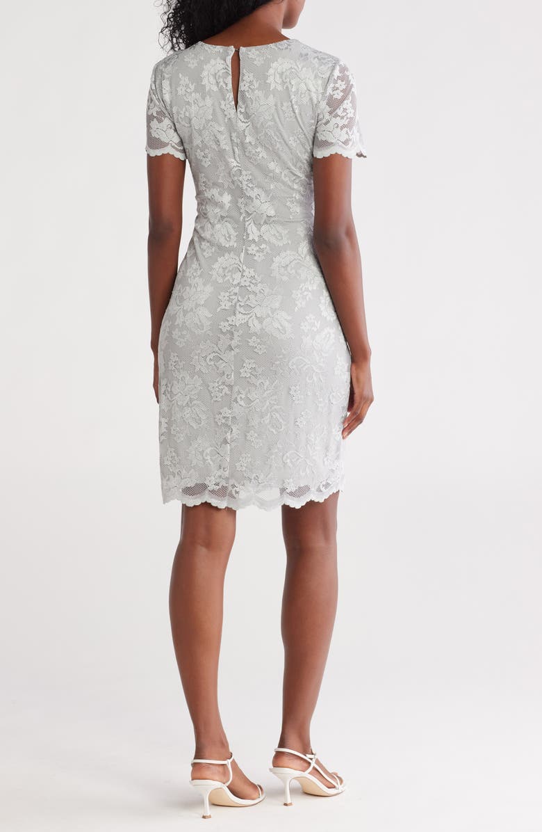 Marina Short Sleeve Stretch Lace Dress, Alternate, color, Silver