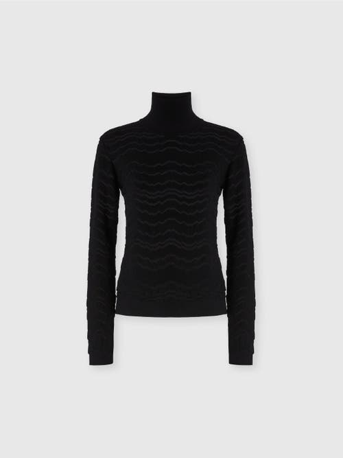Shop Missoni Viscose And Wool Turtleneck With Tone-on-tone Zigzag In Black