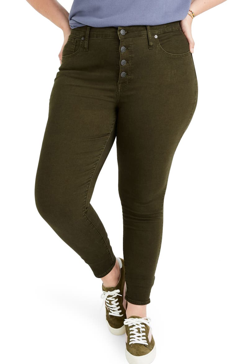 9-Inch Mid-Rise Skinny Jeans: Garment Dyed Button Front Edition, Alternate, color, DRIED OLIVE