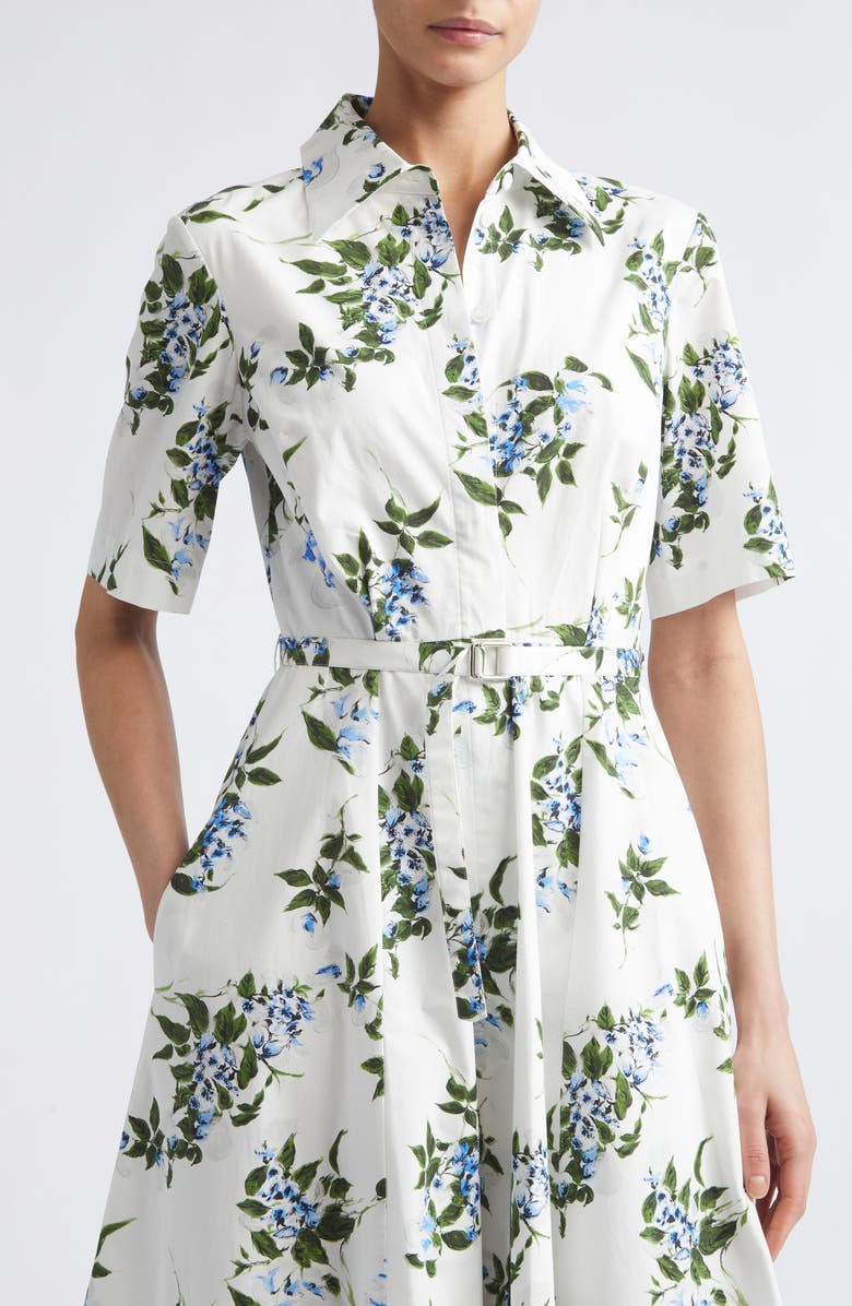 Emilia Wickstead Rubie Floral Cotton Midi Shirtdress, Alternate, color, White-Lilac Lillies/ Cherry
