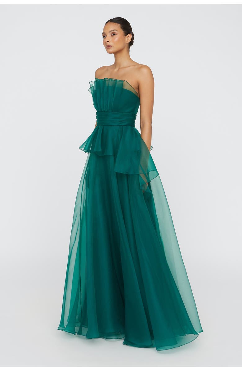 Theia Georgia Fan Bodice Gown, Alternate, color, Emerald