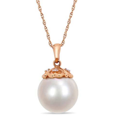 Cultured Pearl & Diamond Pendant Necklace 10k
