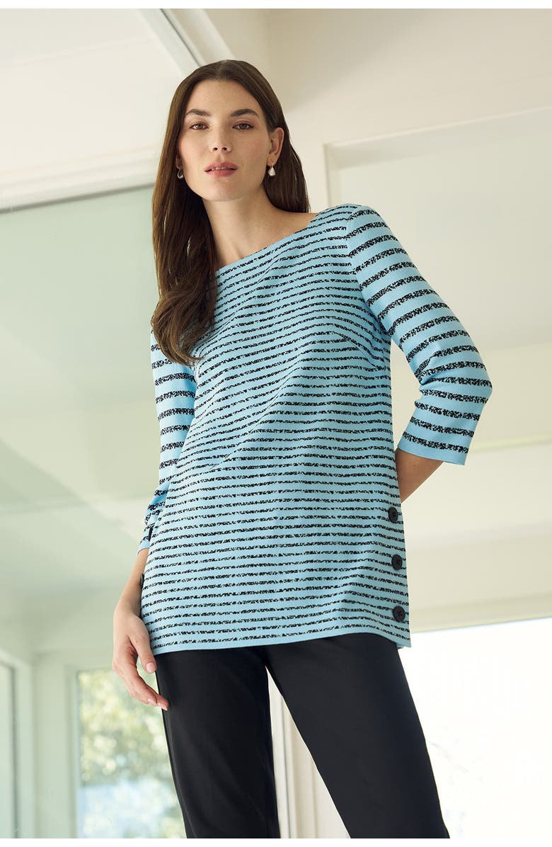 Ming Wang Horizontal Stripe Soft Knit Tunic, Alternate, color, Serene/Black