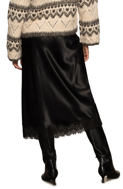 Sanctuary Lace Hem Satin Slip Skirt In Black