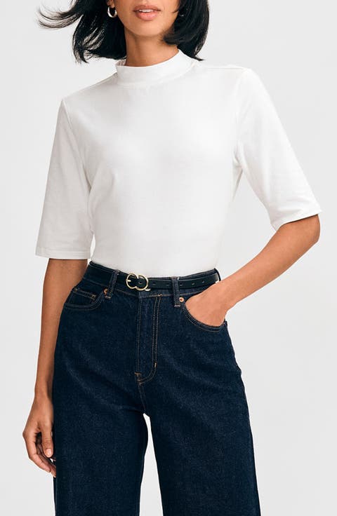 Elbow Sleeve Mock Neck Top