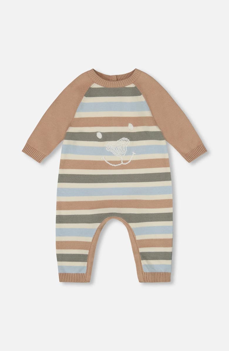 Deux par Deux Knitted Romper Stripes, Main, color, Beige Blue And Green