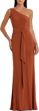 Mac Duggal Jersey One Shoulder Belted Trumpet Gown