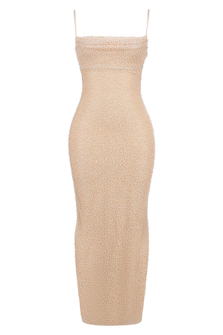 Calla Beaded Mesh Overlay Gown, Alternate, color, BLEACHED SAND