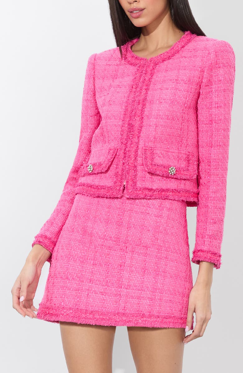 Alice + Olivia Landon Boxy Crop Tweed Jacket, Alternate, color, Wild Pink
