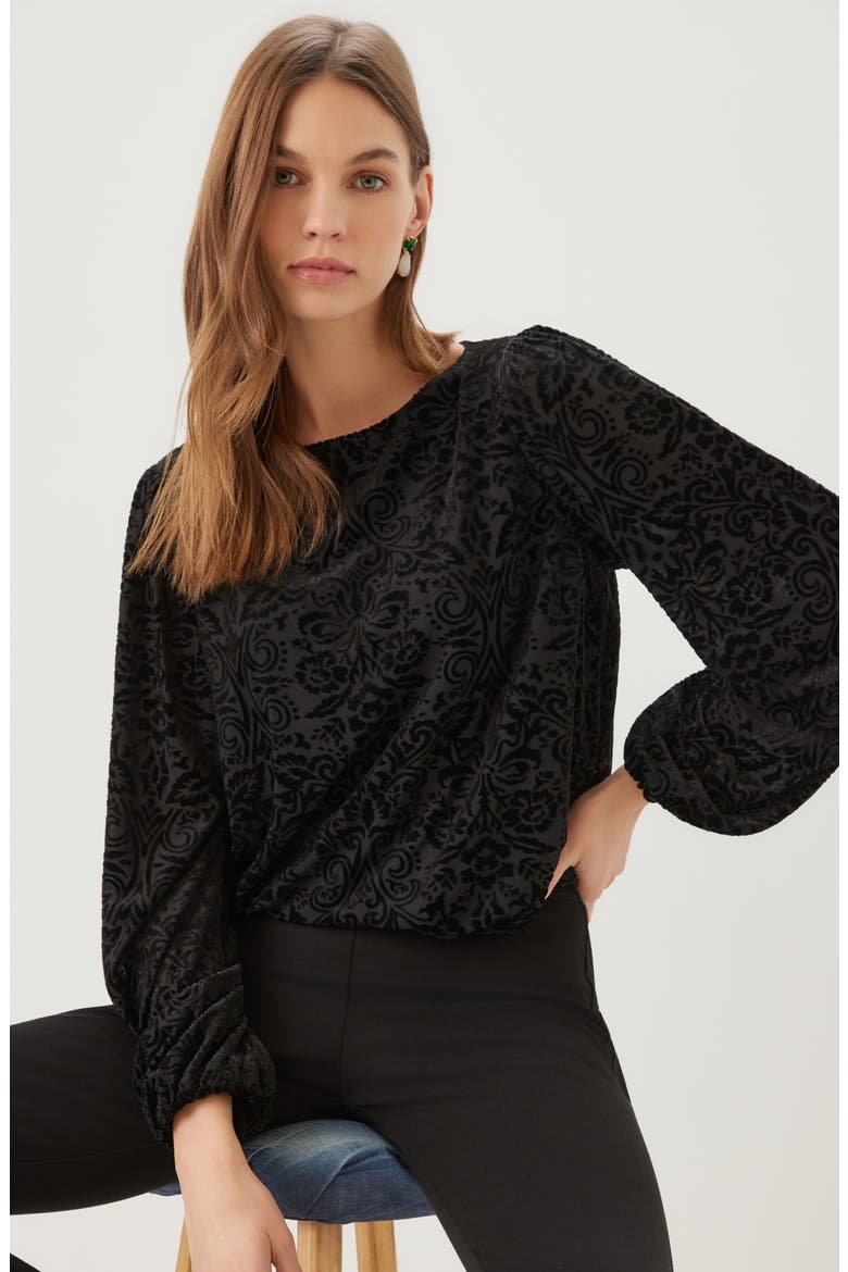 Velvet Burnout Boatneck Top, Alternate, color, BLACK